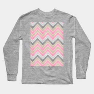 Chevron Print Herringbone Pattern Zig Zag Gold Silver Grey Pink White Elegant Classy Long Sleeve T-Shirt